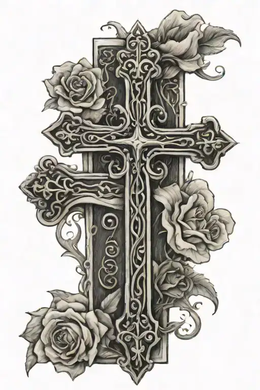 cross tattoo and bible verse psalm 23:4 tattoo design idea