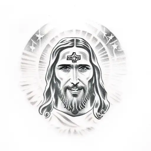Jesus Christ alien portrait  tattoo design idea