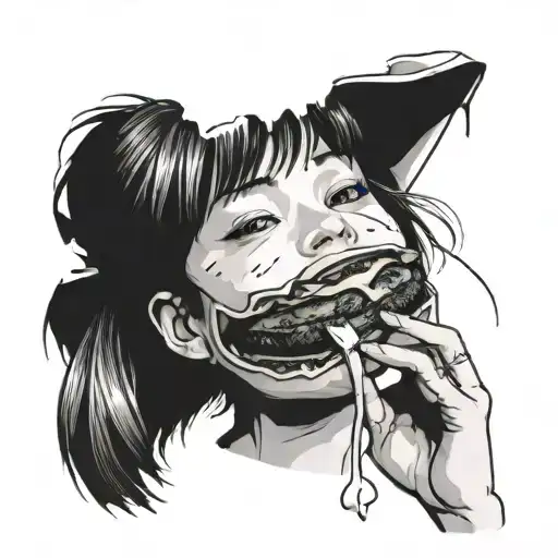 Evangelion Asuka eating a cheeseburger "gimmie" above "that" tattoo design idea