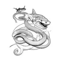 snake and shark together  tattoo design idea
