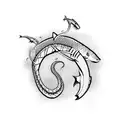 snake and shark together  tattoo design idea