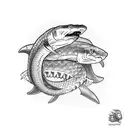 snake and shark together  tattoo design idea