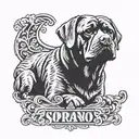 A design combining the Sopranos logo with a Rottweiler in a black-grey style tattoo design idea