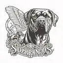 A design combining the Sopranos logo with a Rottweiler in a black-grey style tattoo design idea