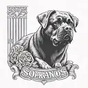 A design combining the Sopranos logo with a Rottweiler in a black-grey style tattoo design idea