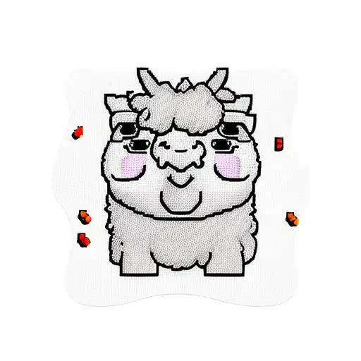 An adorable alpaca dressed as a video game character, surrounded by pizza slices tattoo design idea