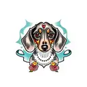 dachshund with flowers tattoo design idea