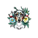 dachshund with flowers tattoo design idea