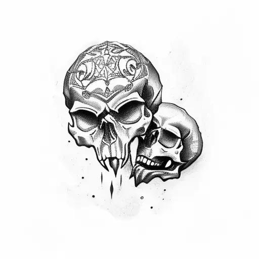 skull biting metal chains tattoo design idea