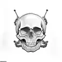 skull with chains around it, and the skull is biting on the chains with its teeth tattoo design idea