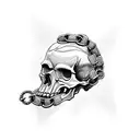skull with chains around it, and the skull is biting on the chains with its teeth tattoo design idea