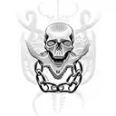 skull with chains around it, and the skull is biting on the chains with its teeth tattoo design idea