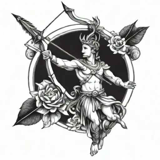 apollo with bow, arrow and sun tattoo design idea