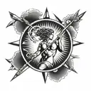 apollo with bow, arrow and sun tattoo design idea