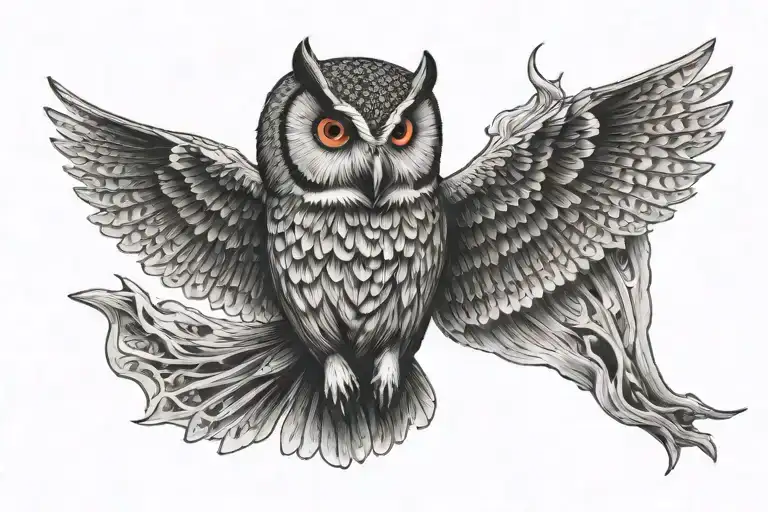 dead owl flying tattoo design idea