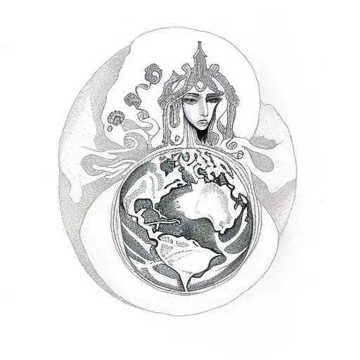 A tarot card featuring Mother Earth as the Empress, with dotwork shading tattoo design idea
