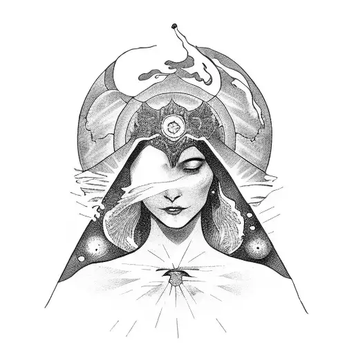 A tarot card featuring Mother Earth as the Empress, with dotwork shading tattoo design idea
