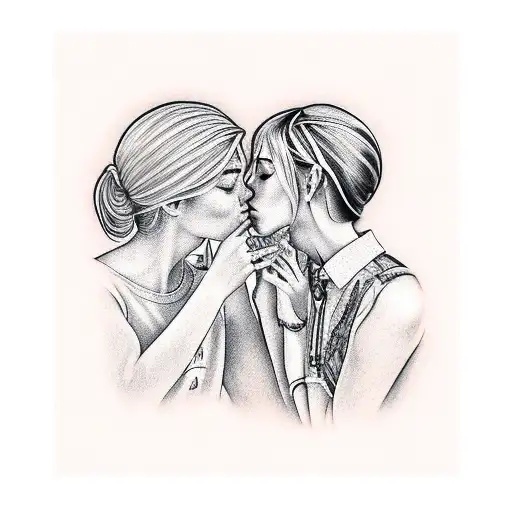 Ellie Williams and Gwen Stacy kissing tattoo design idea
