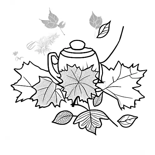 Maple leaf, koala and tea cup tattoo design idea