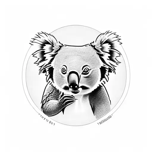 koala on a maple leaf and a tea cup tattoo design idea