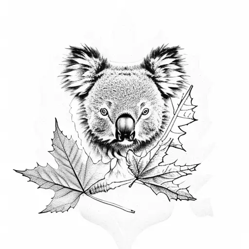 maple leaf, koala and tea  tattoo design idea