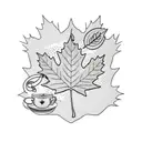 maple leaf, koala and tea - fine line simple  tattoo design idea