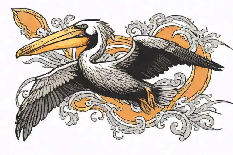 pelican flying tattoo design idea