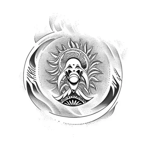 waves, sun, dolphin, sea lion, shark tattoo design idea