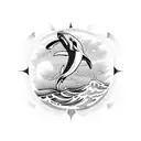 waves, sun, dolphin, sea lion, shark tattoo design idea