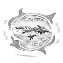 waves, sun, dolphin, sea lion, shark tattoo design idea