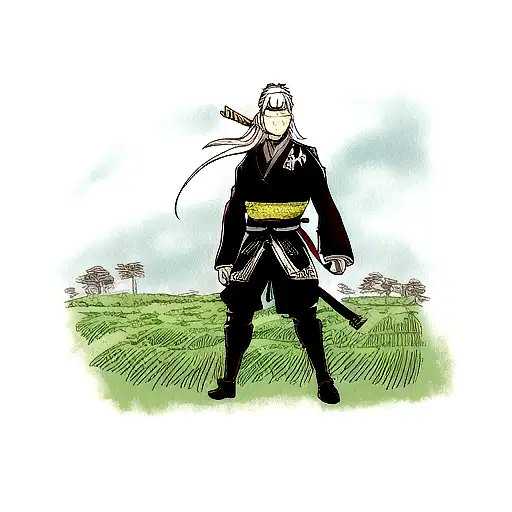 The samurai Witcher in the hemp field. tattoo design idea