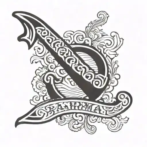 Black and Grey Boomerang with the word "karma" on it in Old English font tattoo design idea