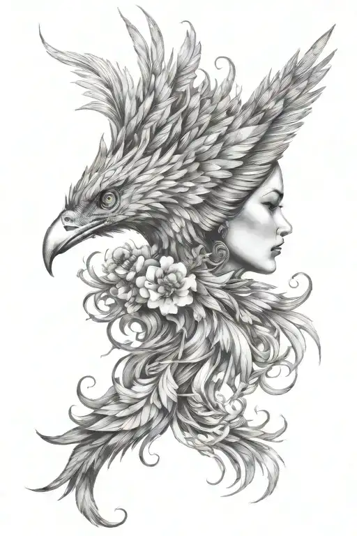 side face of a woman combined with a phoenix tattoo design idea