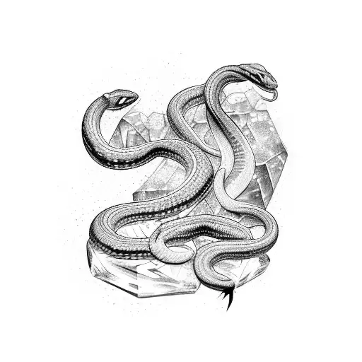 A venomous snake wrapped around a crystal tattoo design idea