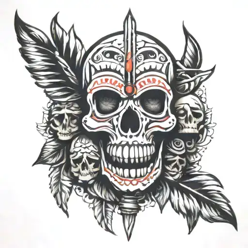 totem pole, skull, native american tattoo design idea