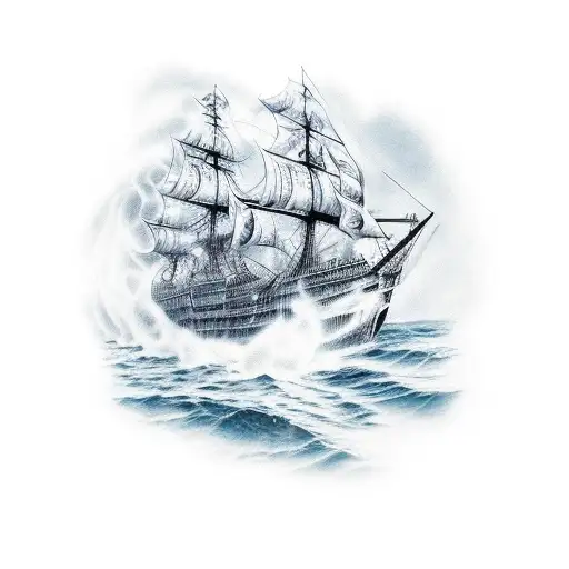 burning ship tattoo design idea