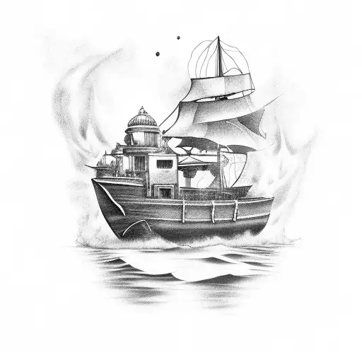 burning boat tattoo design idea