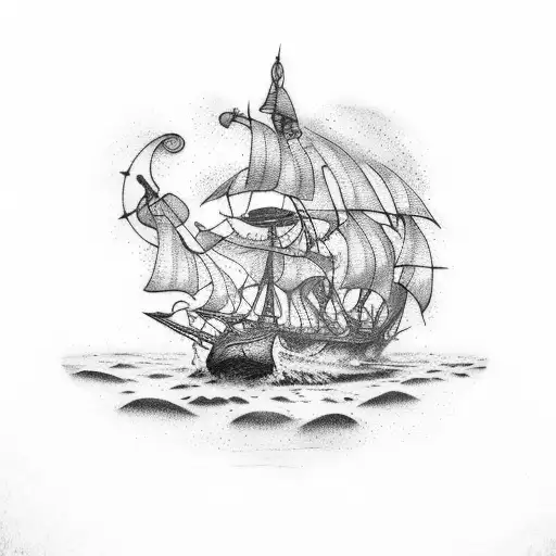burning ship tattoo design idea