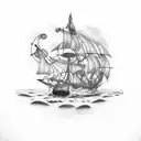 burning ship tattoo design idea