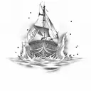burning ship tattoo design idea