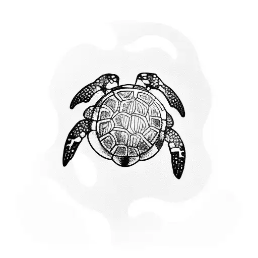 Island with palm trees and turtle dives in the water tattoo design idea