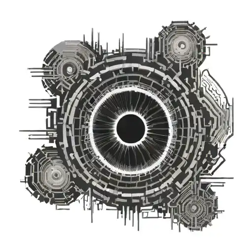 A black-grey tattoo of a black hole sucking in lines of binary code, representing the engineer's love for computer programming and space tattoo design idea