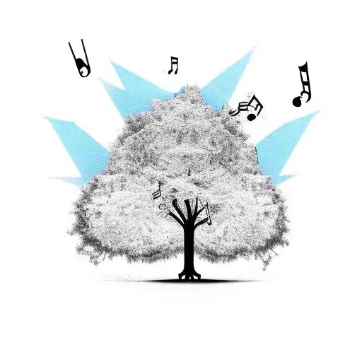 A guitar tree growing from the earth with musical notes as leaves tattoo design idea