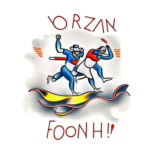 Marathon runners crossing the finish line together tattoo design idea