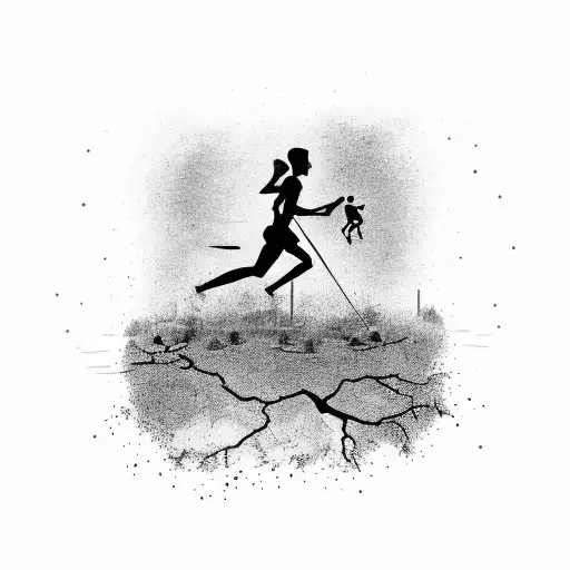 A silhouette of a marathon runner surrounded by climate change symbols tattoo design idea