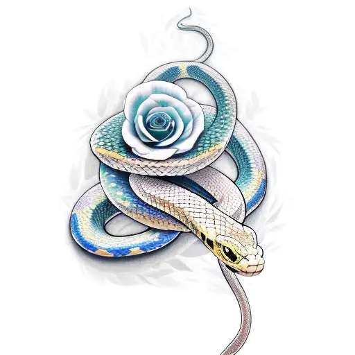 Realistic snake with a flower head tattoo design idea