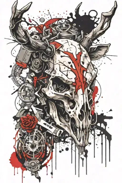 deer skull surrounded tattoo design idea