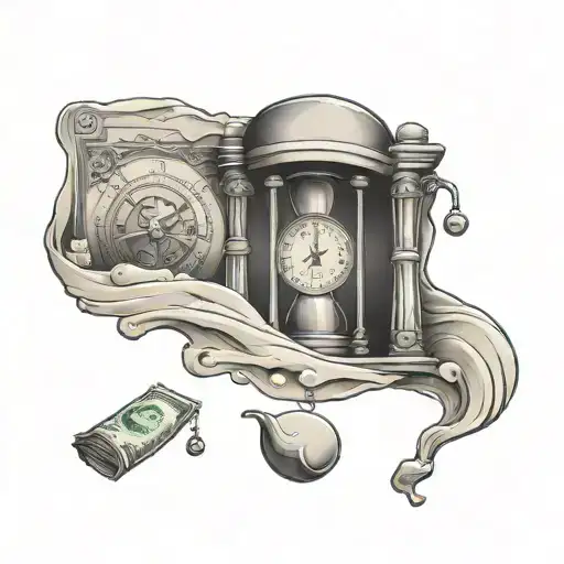 Sand clock melting money tattoo design idea