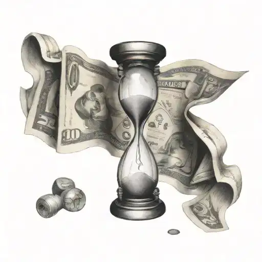 An hourglass gradually disintegrating into banknotes tattoo design idea