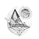 upside-down triangle with icy moon and small astronomical shapes tattoo design idea